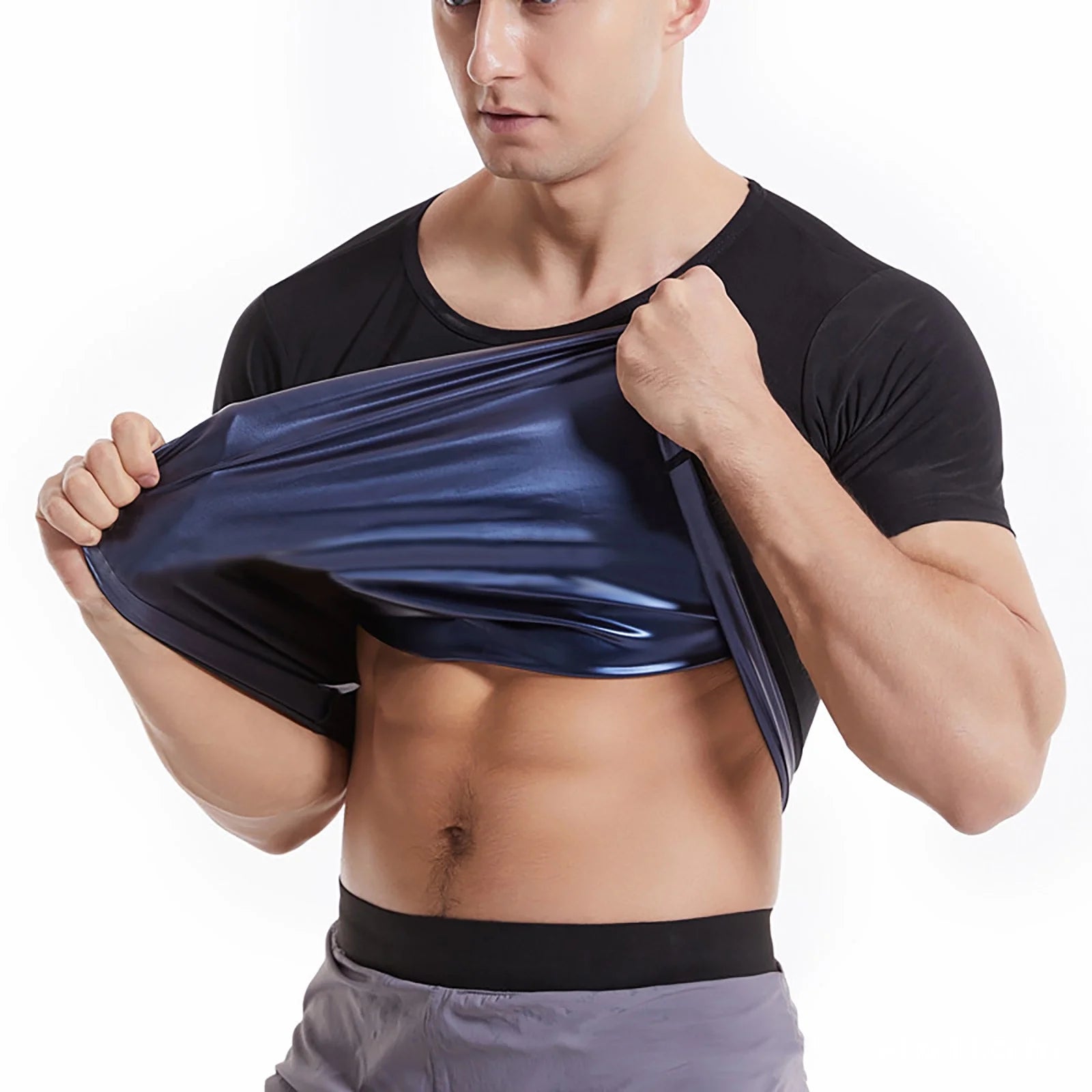 Mens T Shirts Short Sleeve Suit for Men Sweat Body Shaper Vest for Men Gym Exercise Top Blue