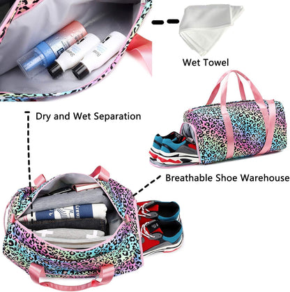 Sport Gym Duffle Travel Bag for Women Weekender Duffel Overnight Carry-On Tote with Shoe Compartment, Wet Pocket (Cheeth)