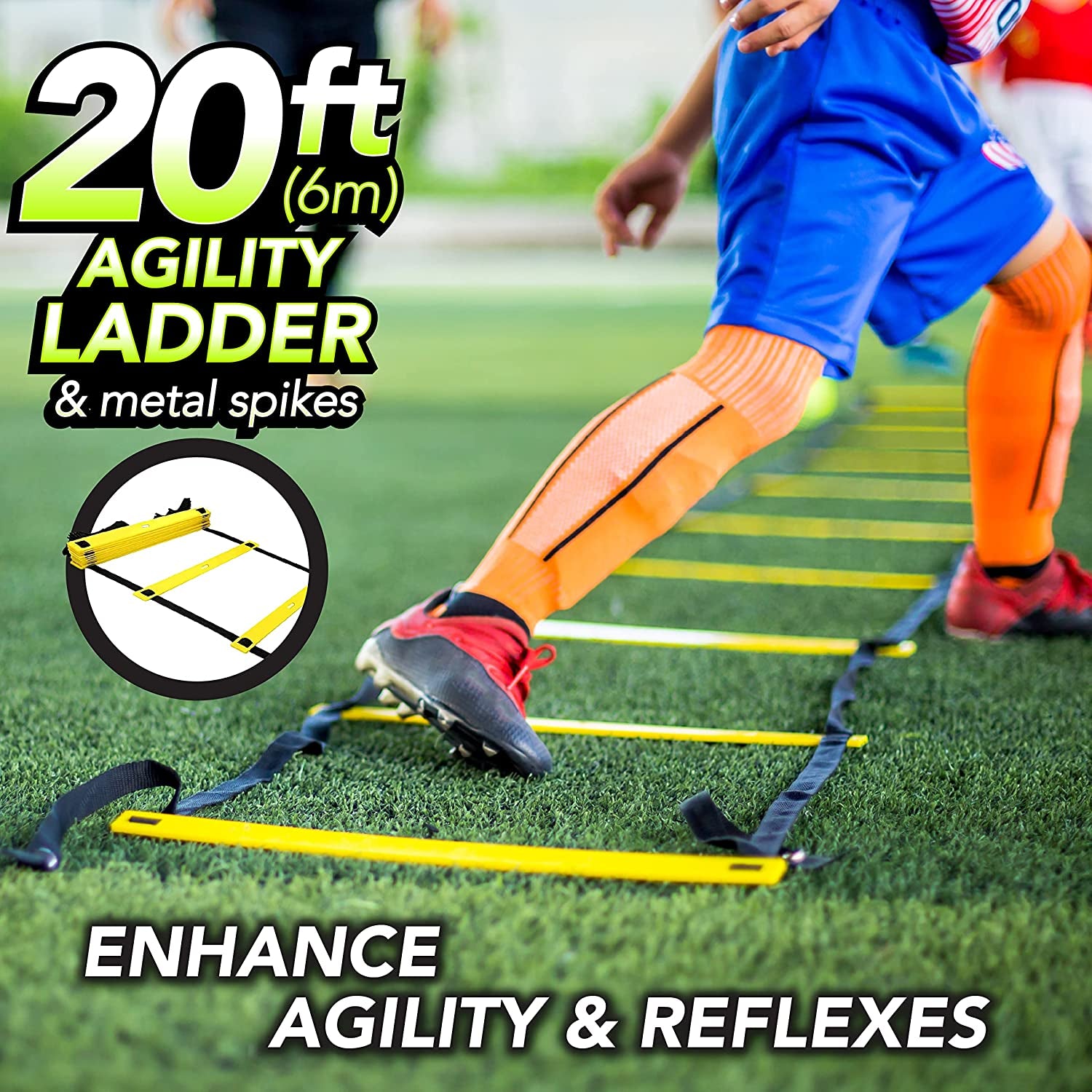 Big B Pro Sports Agility Training Equipment Set - Durable Football Training Equipment for Youth - Agility Ladder Speed Training Equipment with 20Ft Football Ladder, Running Parachute, Soccer Cones